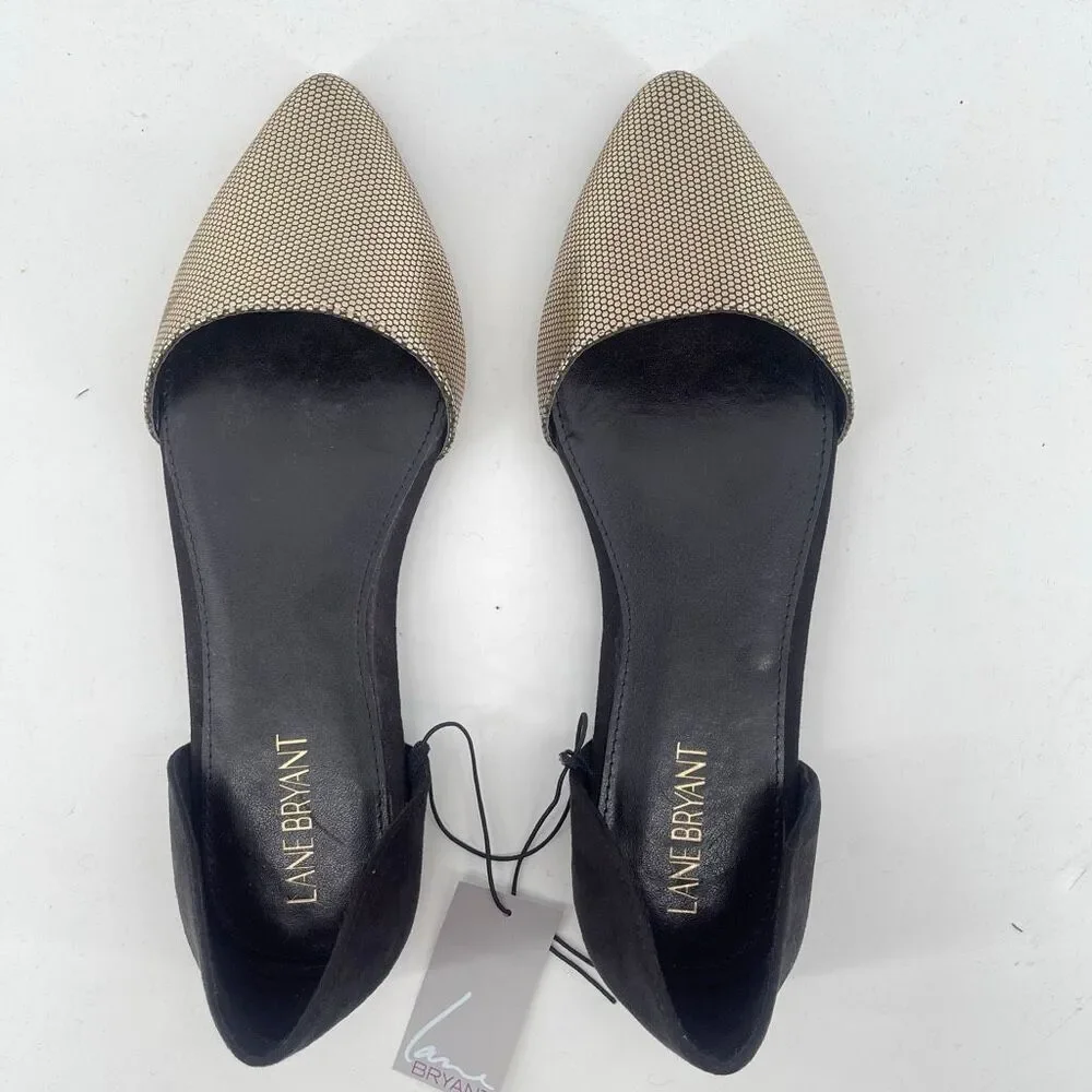 Lane Bryant Metallic D’Orsay Flats Pointed Toe Gold Black NWT Size 10
